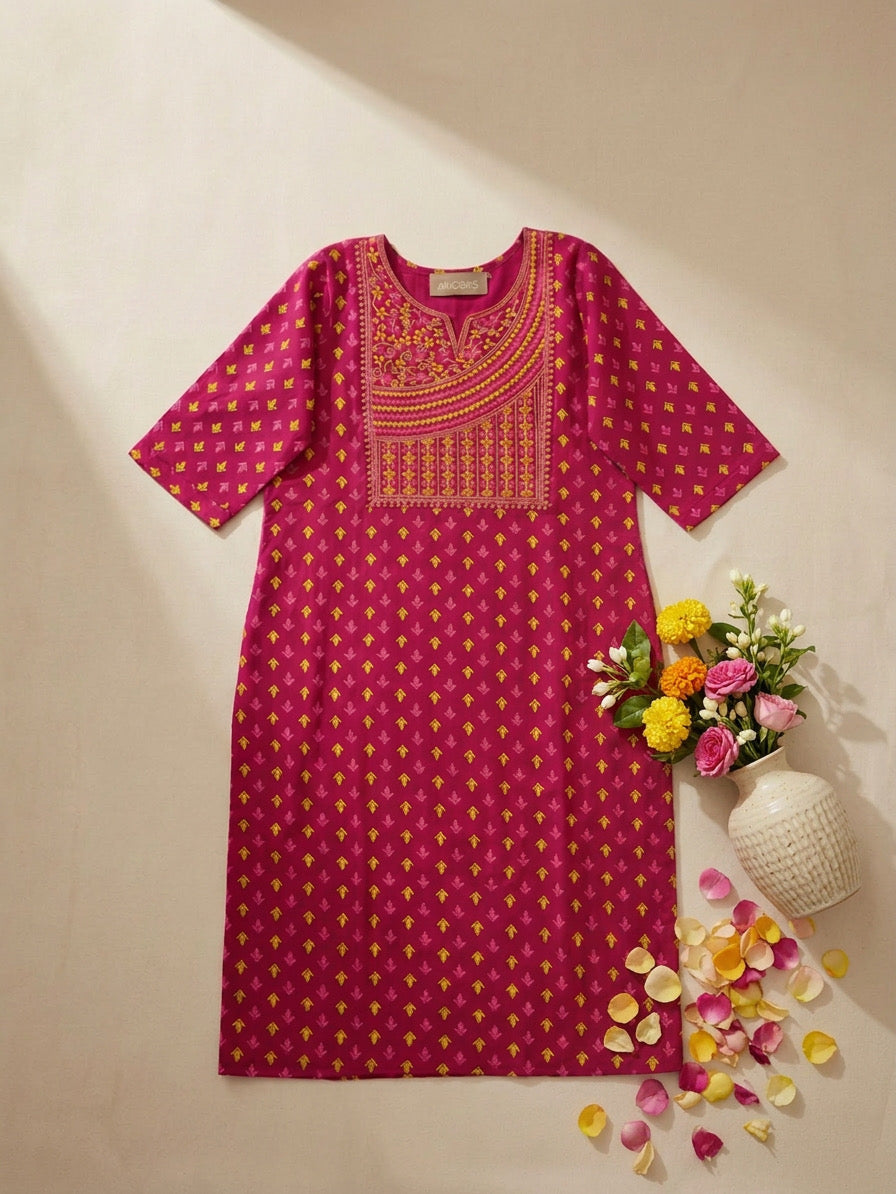 Pink Embroidered Festive Kurta
