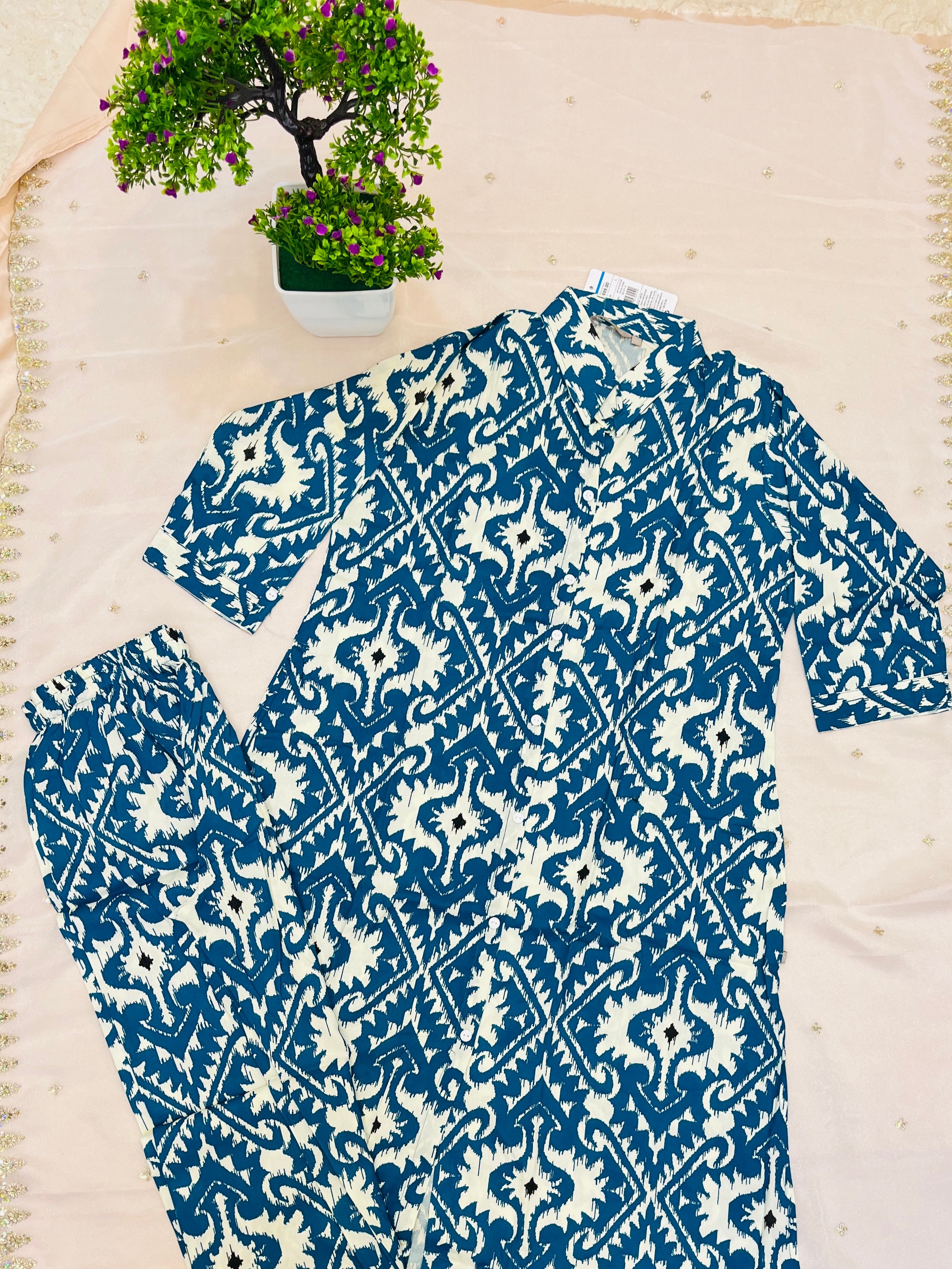 Indigo Ikat Printed Kurta Set